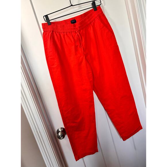 J. Crew Women’s Linen Blend Cropped Ankle Pants Beach Bohemian ‎ Red SZ 8 - Picture 1 of 10